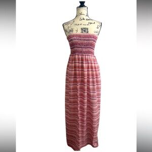 Presto White Blue Pink Print Strapless Long Maxi  Sundress Size Medium